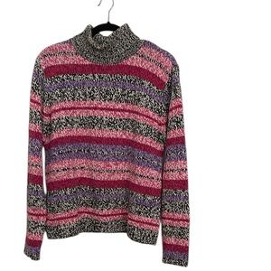 Talbots Pink,Purple, Black White Cotton Blend Cowl Neck Sweater with Stripes